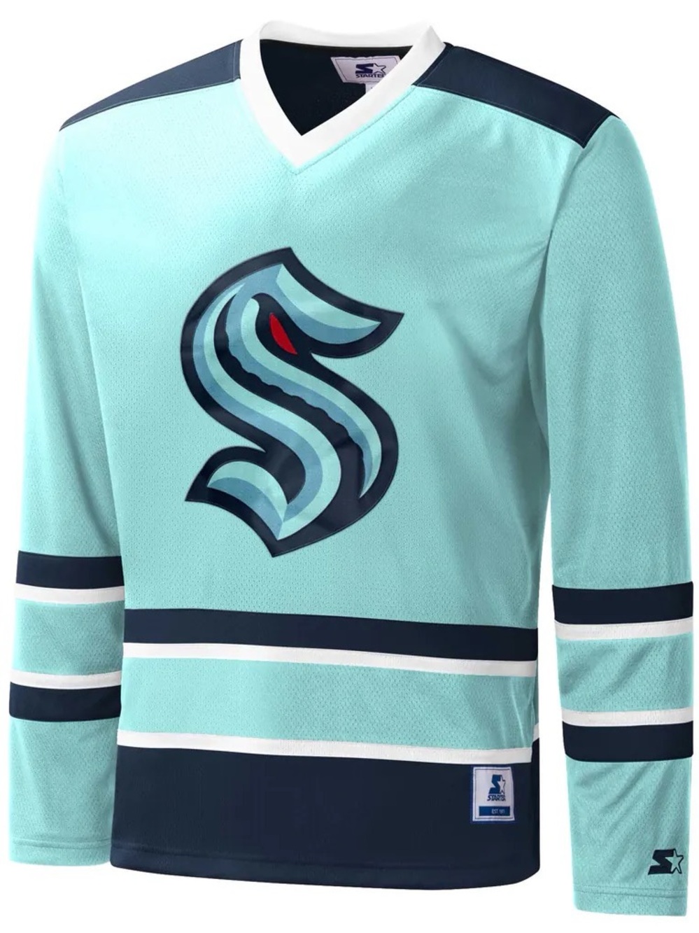 Kraken alt sweater. Ice blue with Navy Accents XL